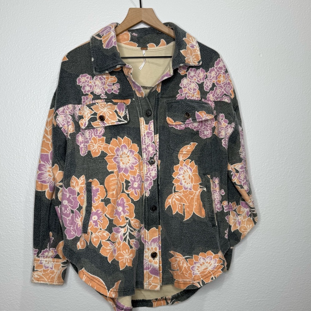 Free People Printed Ruby Jacket in Charcoal Combo, size XS - Picture 3 of 7